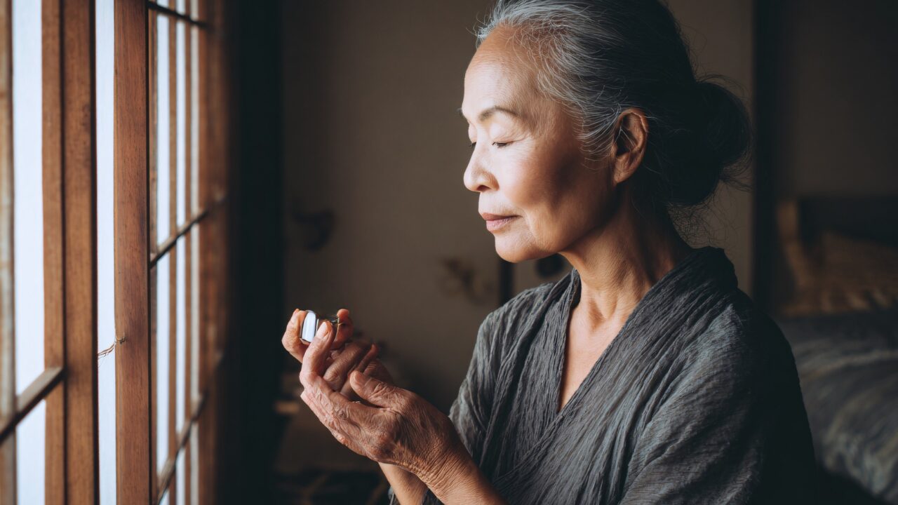 Silver hair asian woman over 50